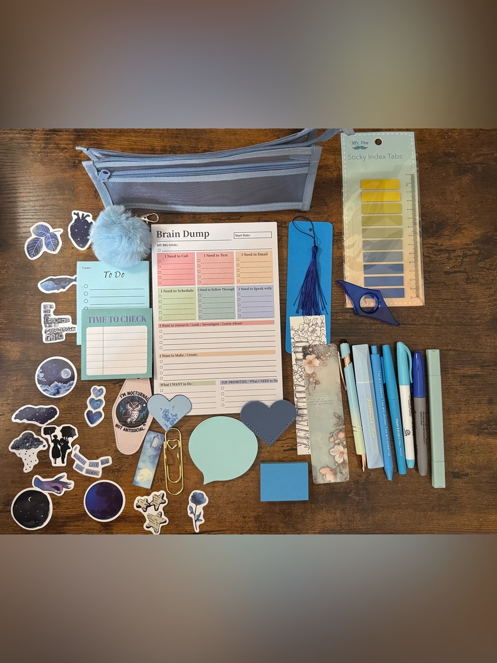 Blue Home Office Planner Set - Pocket Brain Dump Notepad & Accessories